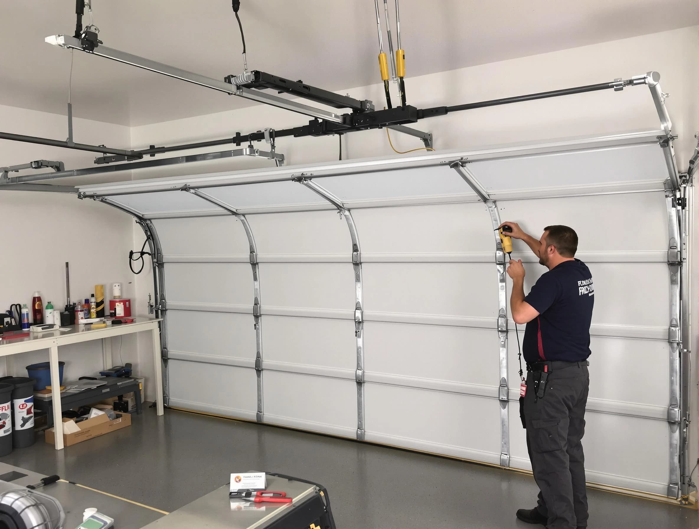 New City Garage Door Repair certified technician performing overhead door system repair in New City