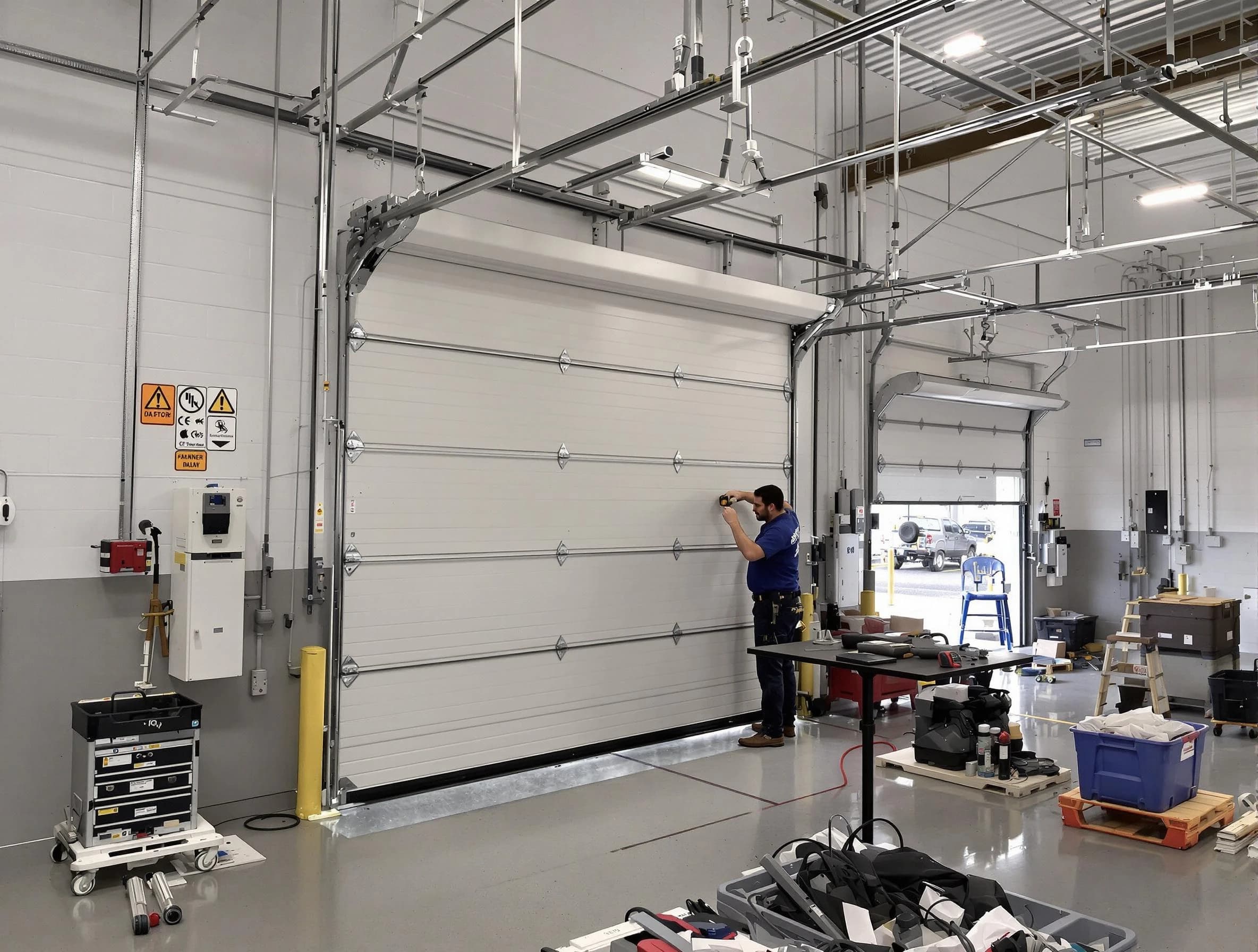 Commercial garage door repair being performed by New City Garage Door Repair expert in New City