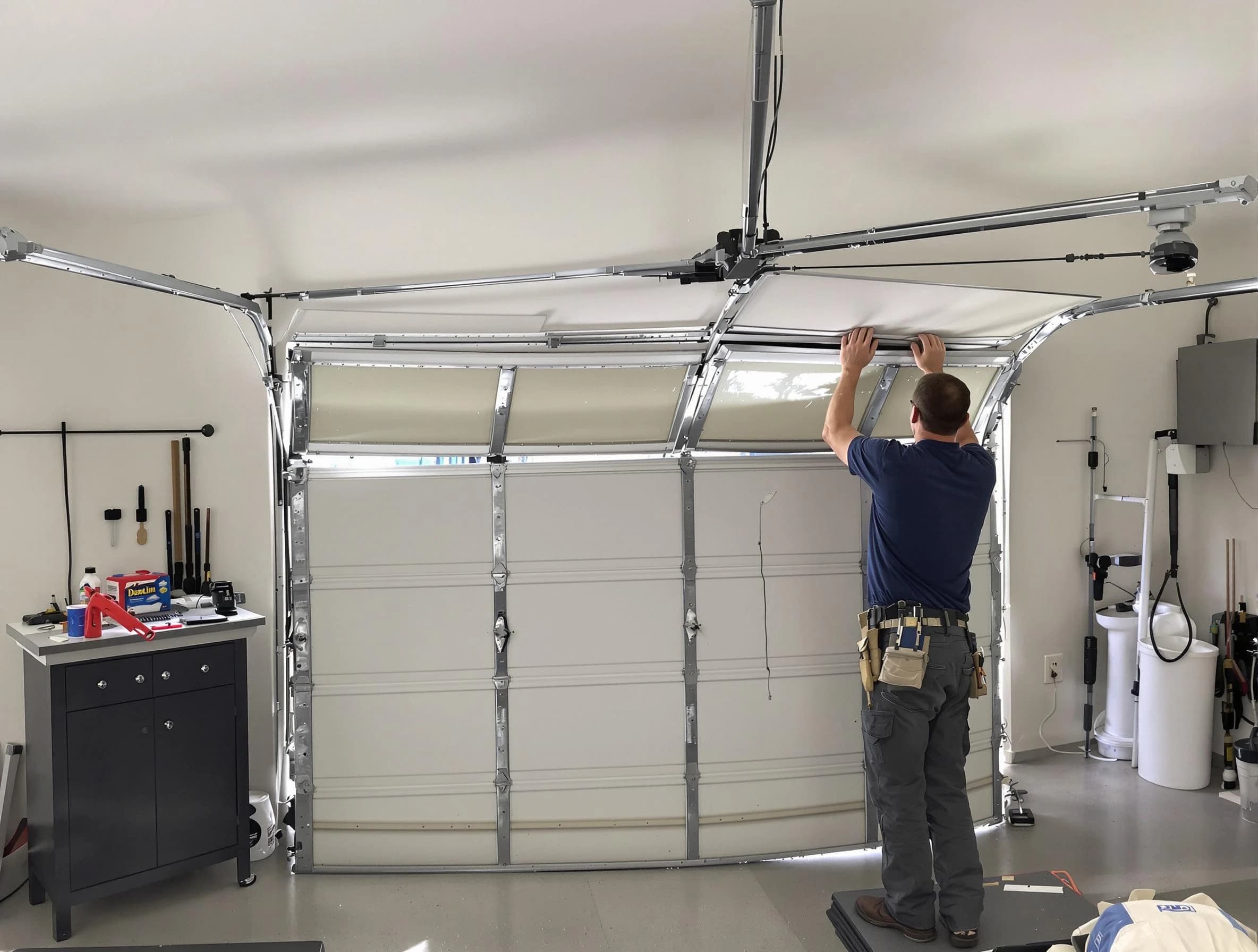 New City Garage Door Repair specialist performing precise section replacement on New City garage door