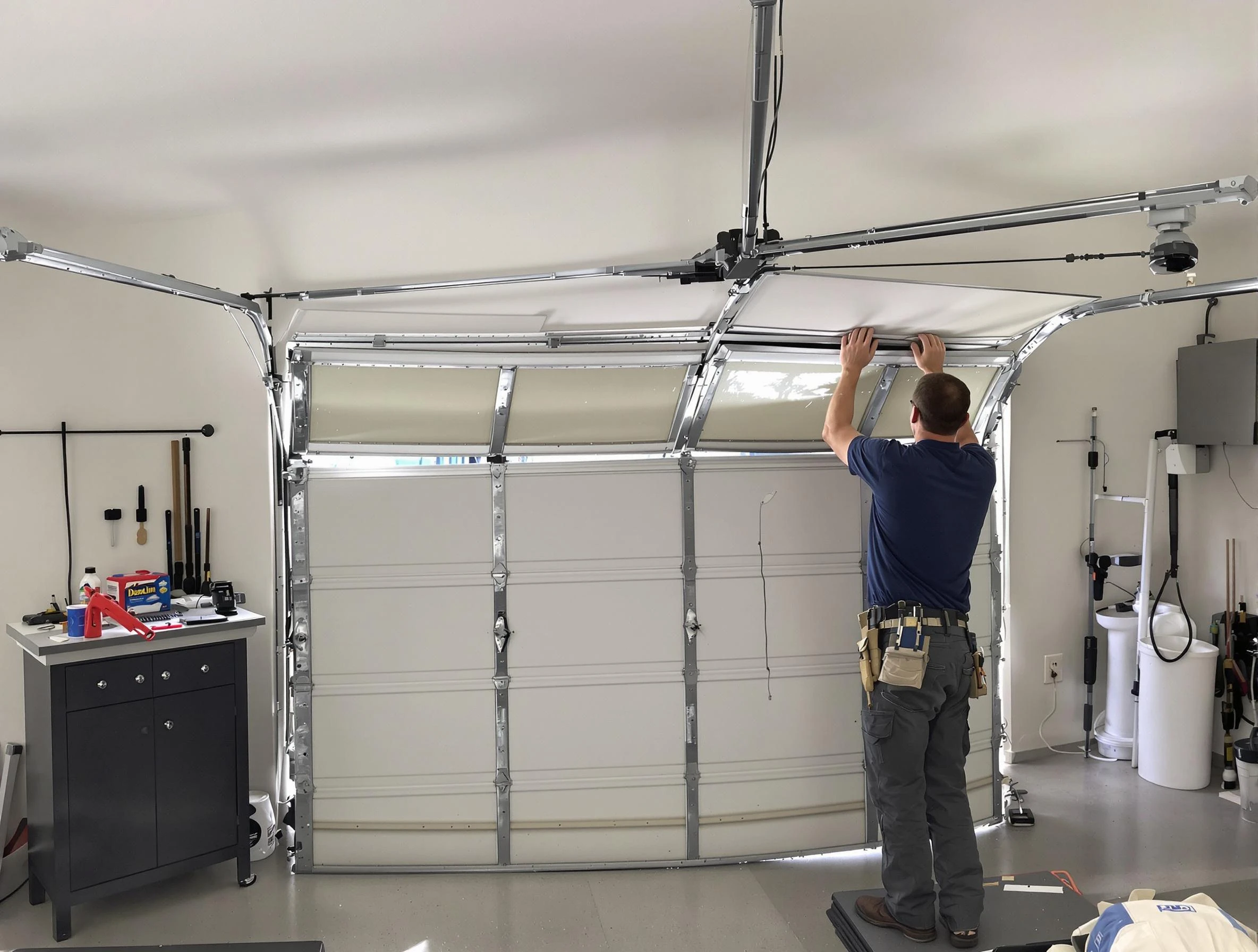 New City Garage Door Repair specialist performing precise section replacement on New City garage door