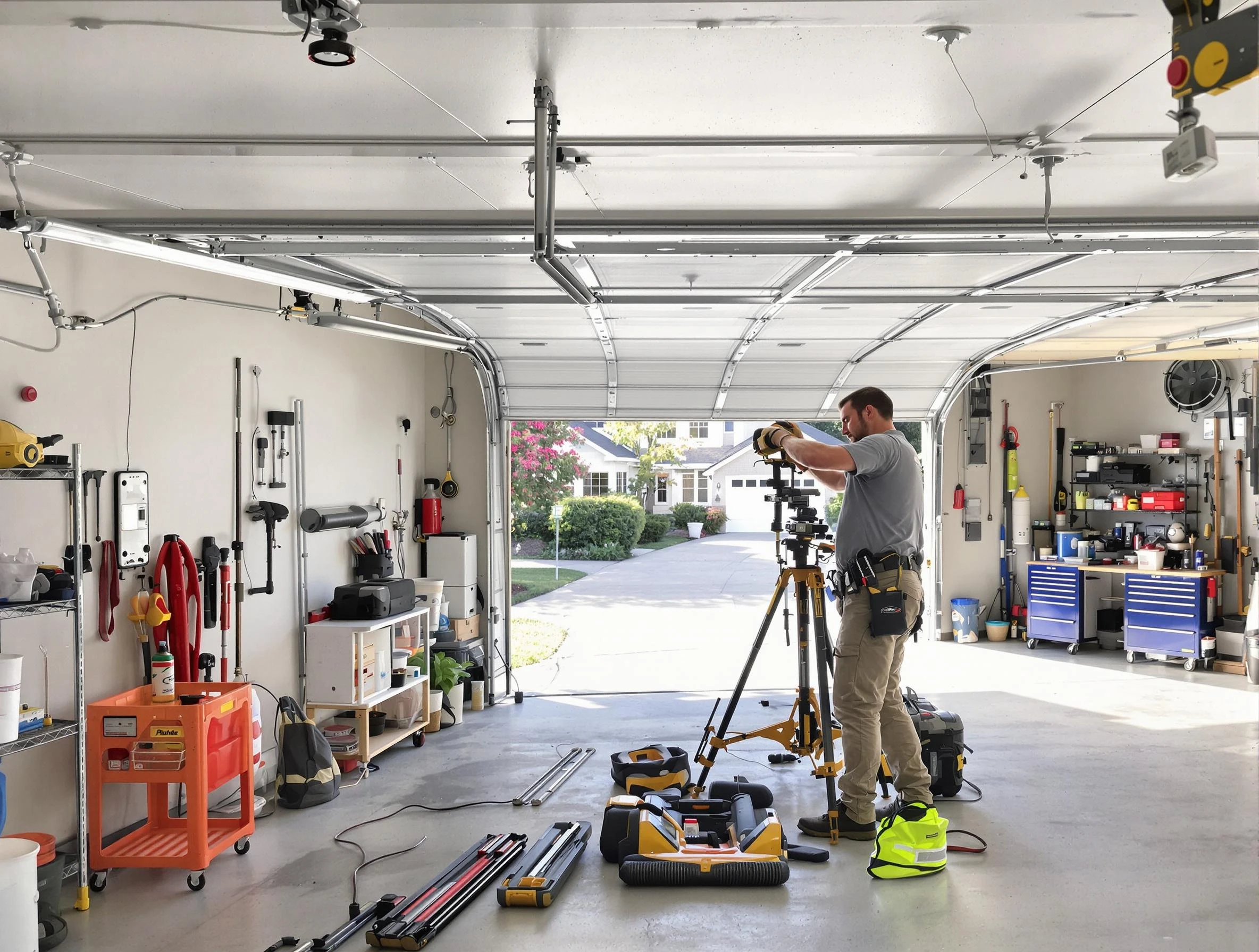 New City Garage Door Repair specialist performing laser-guided track alignment in New City